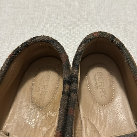 Sperry Top Sider Shoes-Wmns Sz 9-Dark Brown with Plaid Flannel Trim-Leather Ties - Picture 12 of 15